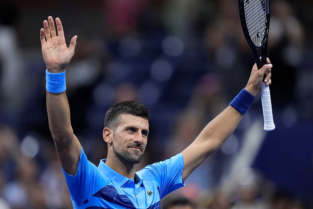 | Photo: AP/Matt Rourke : US Open 2024: Novak Djokovic, of Serbia, reacts after defeating Radu Albot, of Moldova
